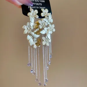 Exquisite long tassel butterfly flower earrings with S925 silver needles for women