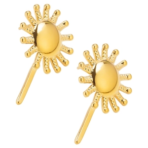 Polished gold sunburst 304 stainless steel stud earrings with radiant geometry