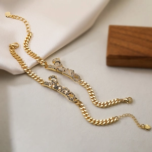 Gold plated leopard cuban chain bracelet with sparkling zircon stones in 18k finish