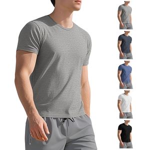 Detailed grid of slim fit crew neck t-shirts in grey navy blue and black colors