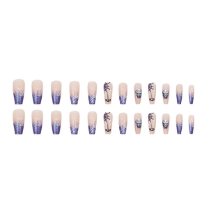 Halloween coffin fake nails with purple gradient, spider web and skull patterns 24pcs