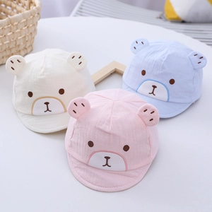 Cotton Embroidered Baby Bear Hat Newborn Soft Brim Baseball Cap Cartoon 3D Ears Peak Cap For Infants Toddler Accessories
