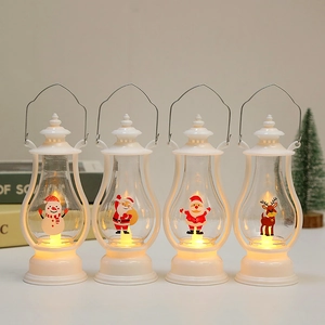 Christmas LED lantern decorations with snowman and reindeer patterns on white frames