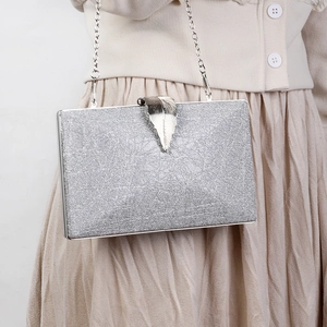 Women Evening Clutch Bag PU Leather Leaf Metal Clasp Detachable Chain Strap Hard Shell Formal Party Wedding Retro Elegant