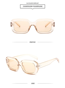 Champagne vintage rectangle sunglasses with thick frames and silver rivet details