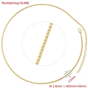 Detail view of 2mm gold chain with dimensions 465mm length plus 50mm extension and clasp