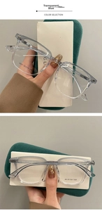 Detailed close-up of transparent blue rectangular TR90 eyewear frame in folded view