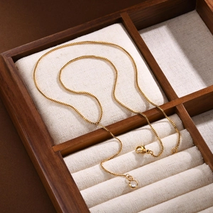 18K gold plated stainless steel box chain necklace with round zircon pendant in a gift box