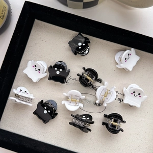 Ghost mini hair clips in black and white with cute expressions for Halloween hair decor