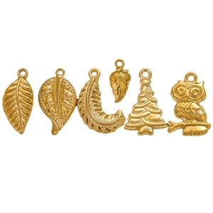 Golden stainless steel charms in leaf and moon shapes for DIY jewelry making