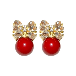 Elegante Ohrstecker mit Schleife, Strass und roten Perlen in Gold-Optik und Silberstift