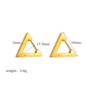Detailed dimensions of gold triangle earrings showing 17.5mm width and 16mm height