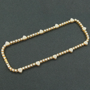 Hip hop style gold plated Cuban chain necklace with heart and round crystals for men and women