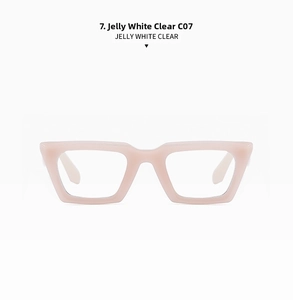 Detail view of stylish square jelly white sunglasses frames with clear lenses