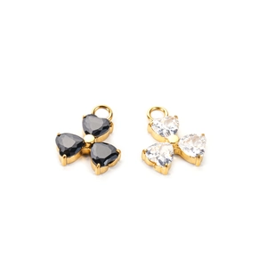 Exquisite gold-plated clover charms with black and white heart-shaped zircon stones