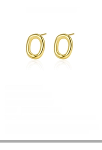 Macro view of 14mm S925 sterling silver hollow oval stud earrings in 18k gold finish
