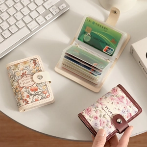 Retro oil painting floral card holders in beige and brown with multiple slots and snaps