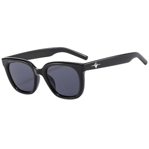 Classic black square oversized sunglasses with silver star detail on the temples