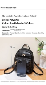 Detailed specifications of black croc-effect mini backpack with 21x16x6cm dimensions