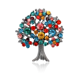 Exquisite Alloy Tree Of Life Brooch Pin For Women Fashion Rhinestone Inlaid Colorful Crystal Tree Corsage Dress Jewelry Gift