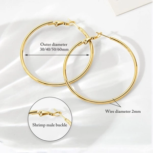 Gold plated minimalist hoop earrings with 2mm thickness and secure latch back closure