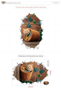 Detail showing 30x45cm 3D Christmas cat wall sticker dimensions and layout design