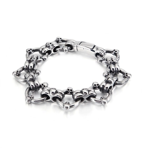 Bracelet Chaîne Tête De Mort Homme Punk Gothique Rétro Acier Inoxydable 316L Bijoux Biker Pour Hommes