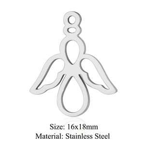 Five-pack of 16x18mm stainless steel angel cupid pendants with hollow wing DIY design