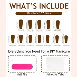 Size chart for brown leopard amber cat eye press-on nails with 12 sizes and tool kit