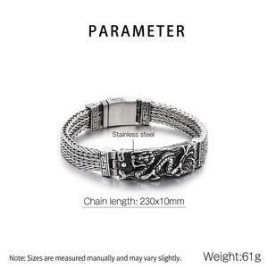 Détail du bracelet dragon en acier inoxydable avec dimensions de 230x10mm