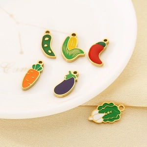 Colorful enamel vegetable pendants including carrot and corn for DIY jewelry making