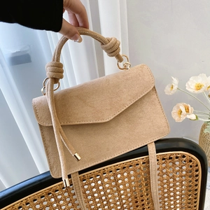 Retro Faux Suede Small Square Bag For Women Elegant Handbag With Knotted Handle And Adjustable Shoulder Strap Crossbody