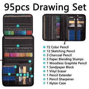95-piece drawing set with 72 colored pencils and sketching tools in a nylon case
