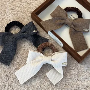 Knitted Bow Hair Ties Scrunchies For Women Soft Ribbed Fabric With Metal Tag Elegant Hair Accessories Elastic Headwear
