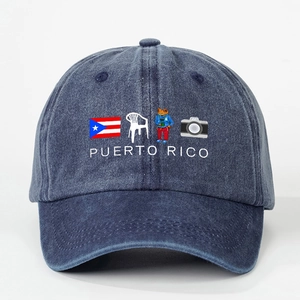 Casquette de baseball en jean délavé bleu marine avec motif drapeau de Porto Rico
