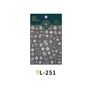Detailed view of TL-251 nail stickers featuring white flowers and green leaf patterns