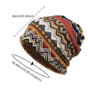 Ethnic bohemian knit beanie with geometric patterns for winter outdoor warmth and style