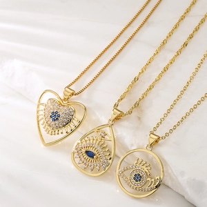 Evil Eye Pendant Necklace Copper 18K Gold Plated Cubic Zirconia Geometric Clavicle Chain Jewelry For Women