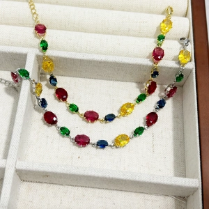 Rainbow crystal gemstone necklace and bracelet set in gold and silver finish