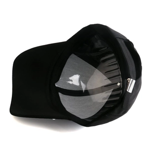 Detail view of cotton baseball cap interior featuring adjustable metal buckle and lining