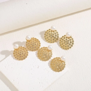 Luxe 14K gold plated hollow earrings with pearls and colorful zircon accents