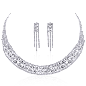 Luxurious copper bridal jewelry set with sparkling rhinestones and long tassel earrings