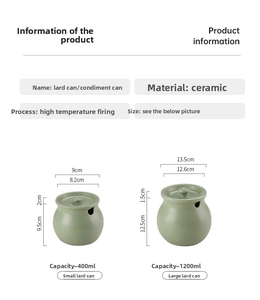 Ceramic seasoning jars in 400ml and 1200ml sizes with detailed height measurements