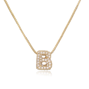 Gold plated hip hop necklace with iced-out bubble letter B pendant and box chain