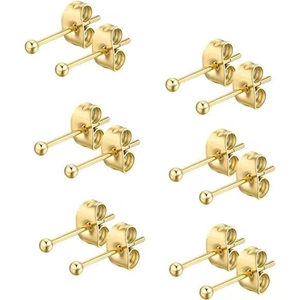 Lot de 6 paires de boucles d'oreilles boules minimalistes en acier inoxydable doré