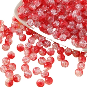 Red and transparent 10mm cracked glass beads for DIY jewelry making in a white plate