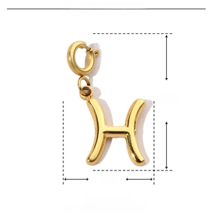 Detail showing 21mm gold stainless steel H-letter pendant measurements and specs
