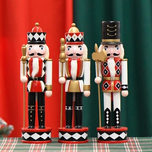 Nutcracker Soldier King Ornament Wooden Hand Painted Diamond Pattern Christmas Desktop Festive Traditional Decoration Gift