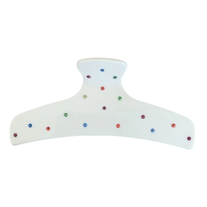Elegante pinza per capelli in acetato bianco con strass colorati in stile retrò