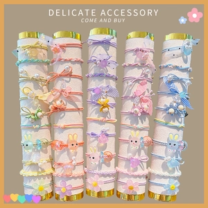 Kids Colorful High Elastic Hair Ties Cartoon Bunny Flower Bow Decorative Fabric Hair Bands For Girls Styling Accessories